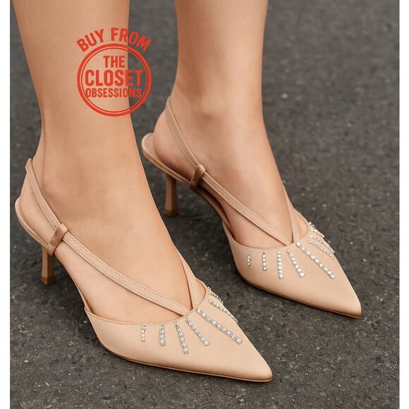 ZARA BLOGGER FAVE!!! Rhinestone Embellished Slingback Heels NWT 🤎 - Picture 1 of 16